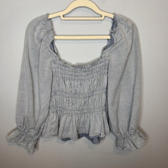 Who What Wear Smocked Blouse XS Half Balloon Sleeve Square Neck Extra Small - Picture 2 of 4